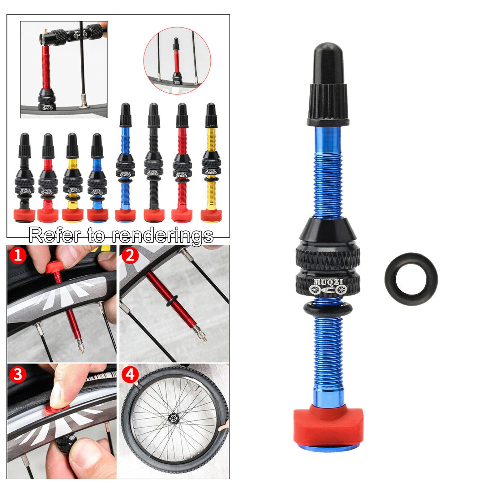 Alloy Tubeless Presta Valve Stem Road Bicycle Tubeless Rim Core 60mm,Blue