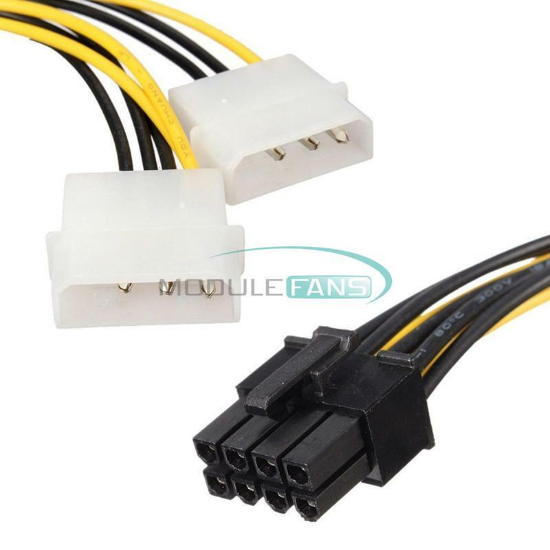 5'' 8 Pin PCI Express Male To Dual LP4 4 Pin Molex IDE Power Cable Adapter 16cm