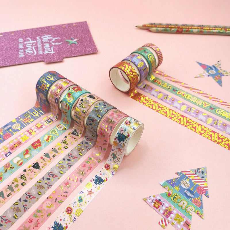 11 Rolls Christmas Theme Party Hot Stamping Washi Paper Stickers Tape Decor DIY
