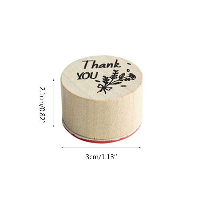 6pcs Card Making Stamps Set Thank You Decorative Mounted Wooden Rubber Stamp DIY