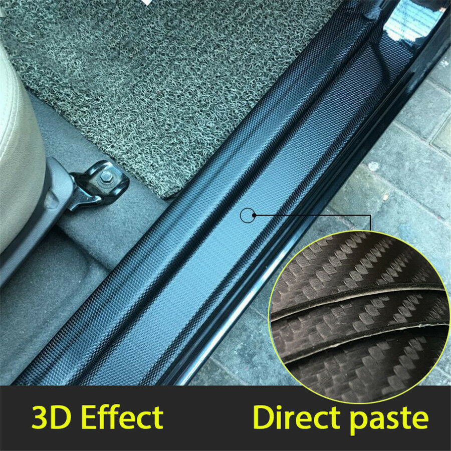 Carbon Fiber Leather Style Scuff Plate Door Sill Cover Car Threshold Step Guard