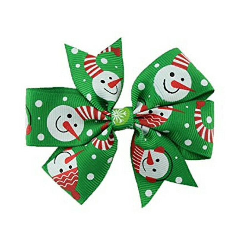 6Pcs Girl Christmas Holiday Gift Snowflake Ribbon Hair Bows Clip Girl Hairpin Rf