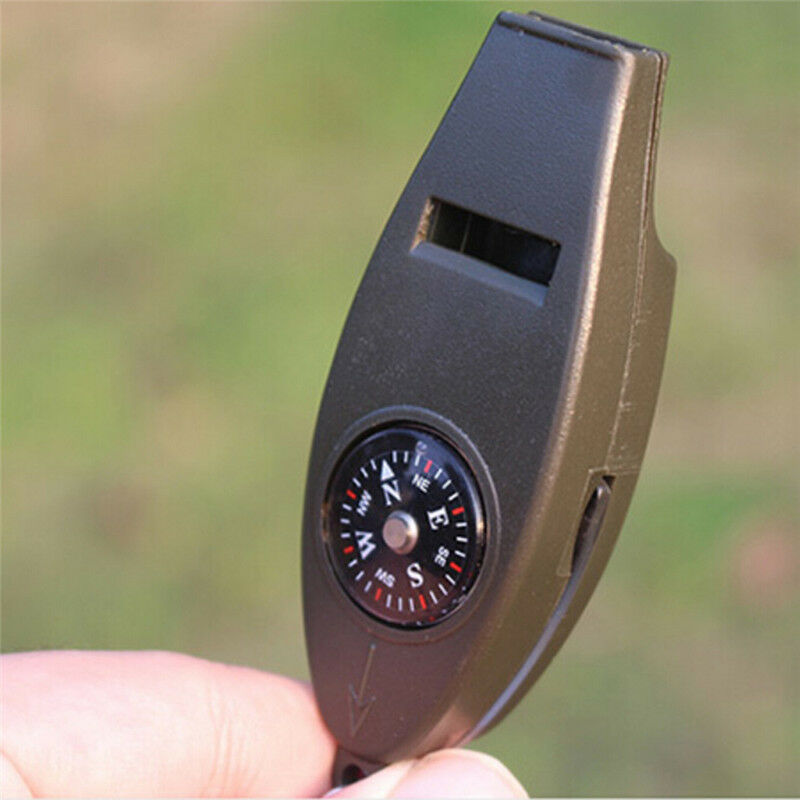 Mini Outdoor 4 In1 Survival Whistle Compass Magnifying Thermometer Keychai.l8