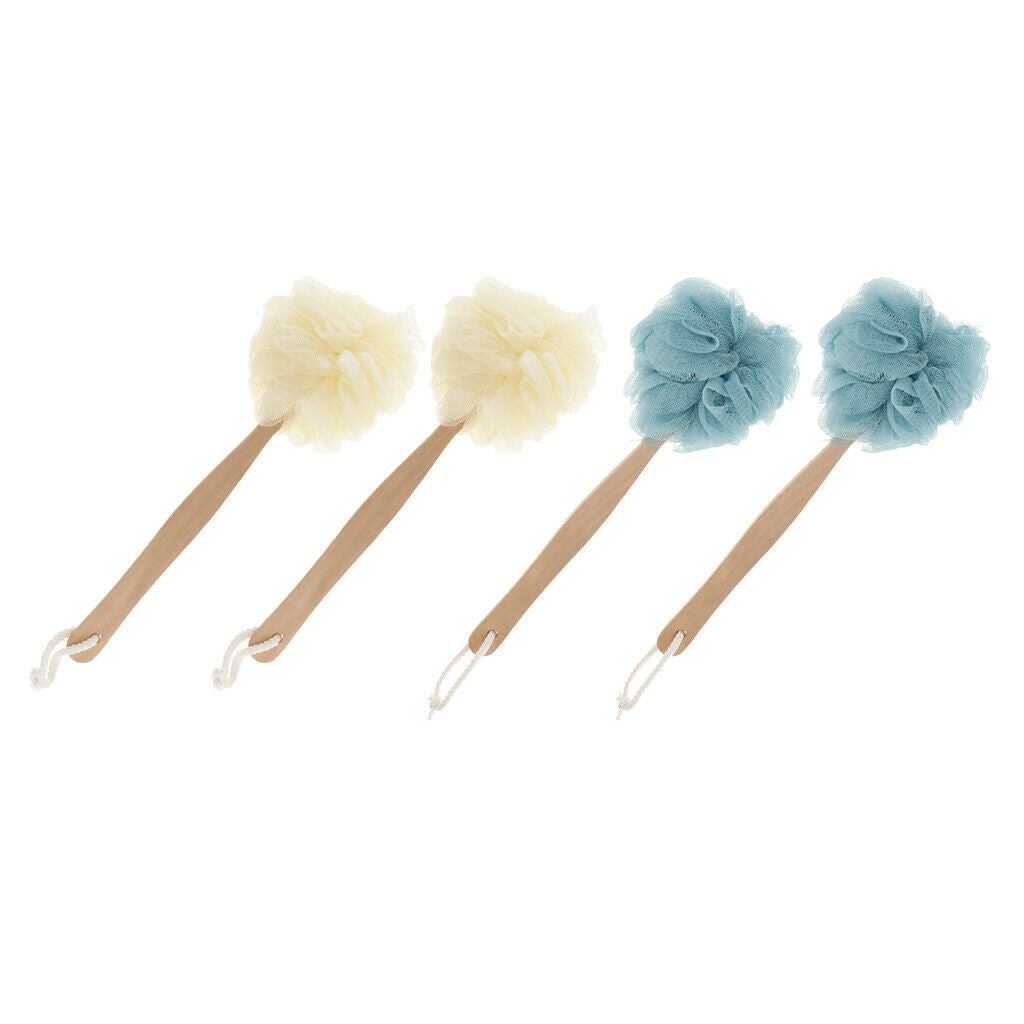 4x Long Handle Shower Body Brush Sponge Scrunchie Back Scrubber Exfoliator