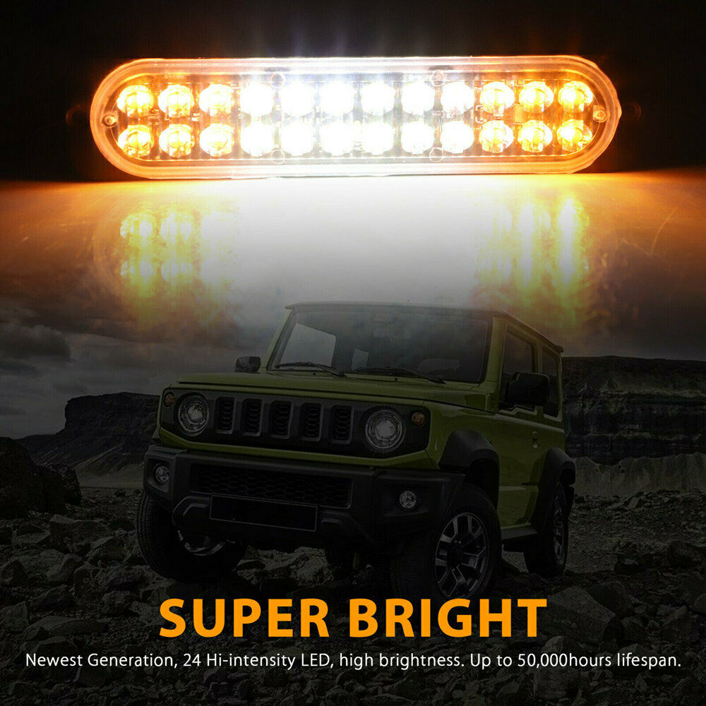 2x 24 LED Yellow/White Truck Emergency Beacon Warning Hazard Flash Strobe Lights