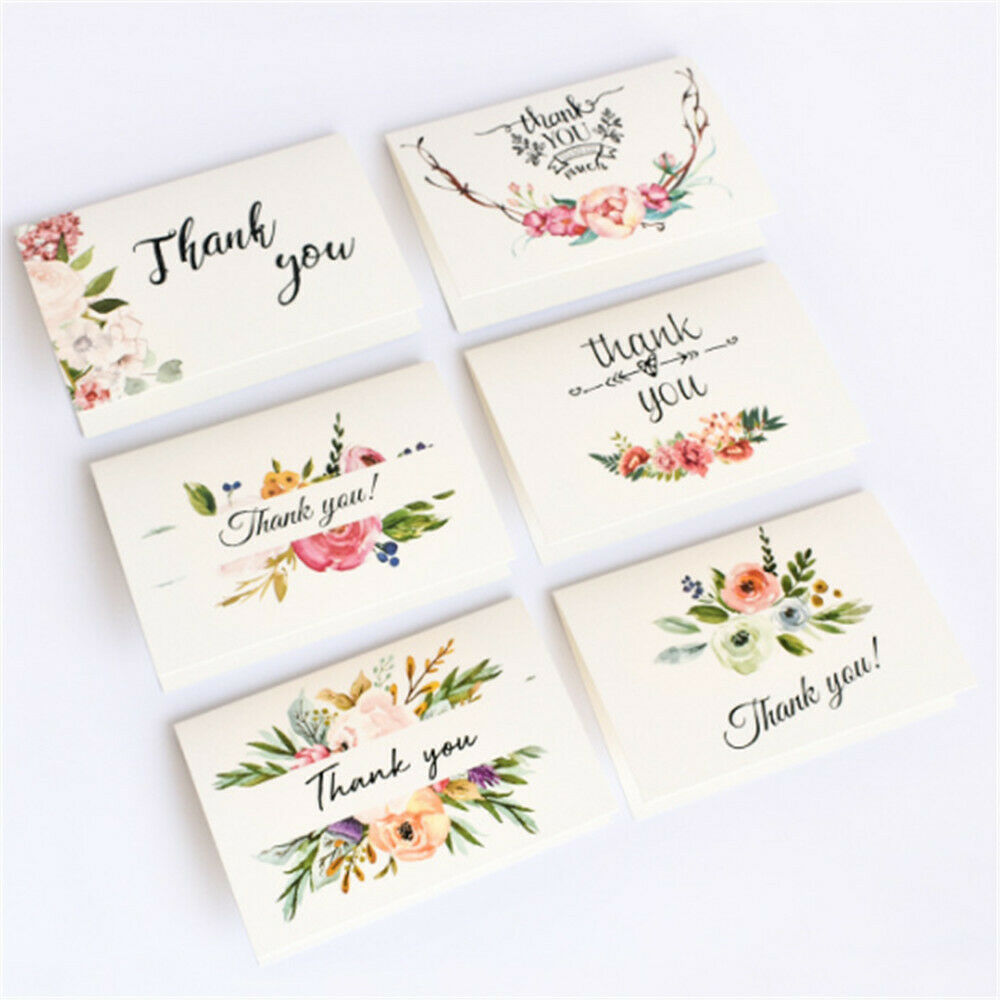 6-pack Floral Paper Greeting Thank You Cards with Envelopes Birthday Wedding