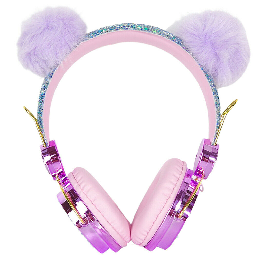 Lovely Glitter Bear Ear Kids Wired Headphone with Microphone for Girls