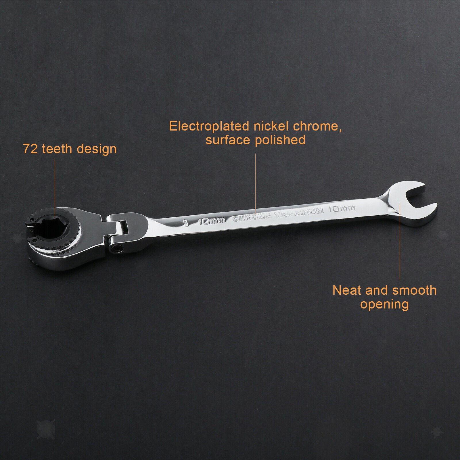 Metric Tubing Ratchet Wrench Horn 72 Tooth Durable Steel Open End 10mm