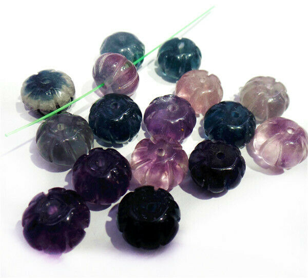 20Pcs 12x9mm Natural Rainbow Fluorite Carved Pumpkin Spacer Beads DIY HH8427