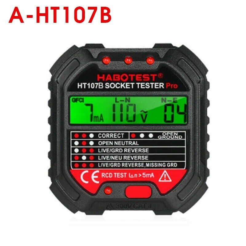 1PC 90-250V HABOTEST GFCI Outlet Tester W/ Voltage Display Socket Tester US Plug