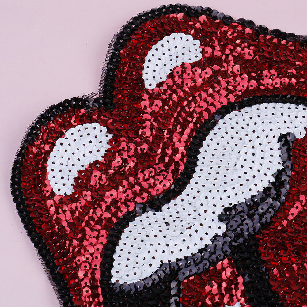 Vivid Large Red Tongue Sequins Patches Clothes Applique DIY Clothing Decor Pip