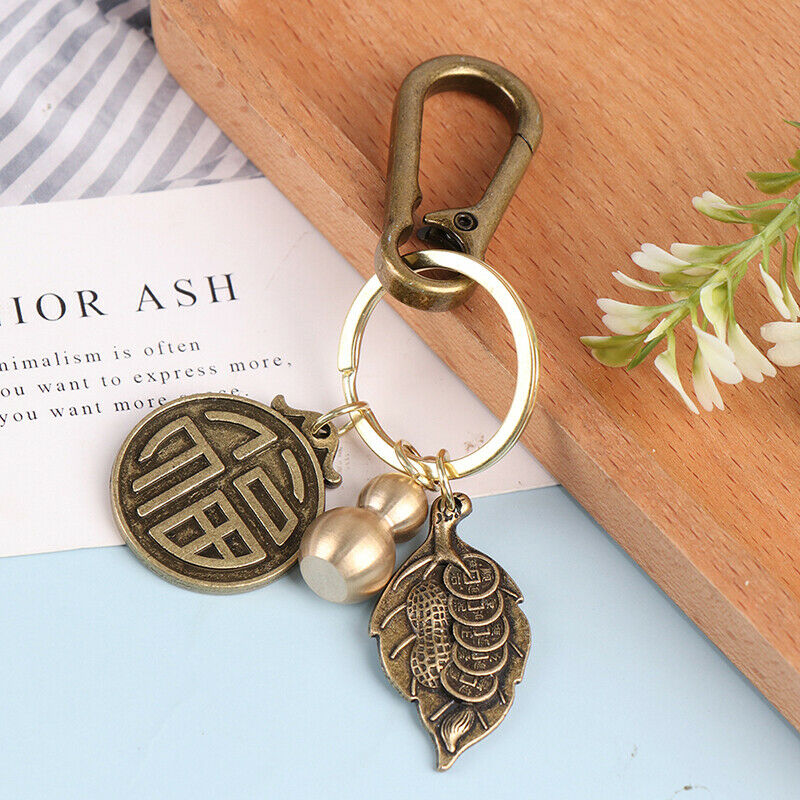 2022 Year Tiger Wealth Leaves Chinese Feng Shui Brass Keychain Pixiu Keyr WL SJ
