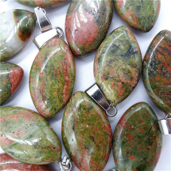 100Pcs 23x15x6mm Natural Green Unakite Jasper Marquise Pendant Bead HH8176
