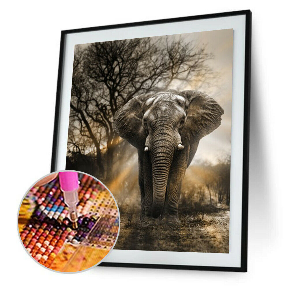 DIY 5D Elephant Full Drill Round Diamond Painting Embroidery Home Decor @
