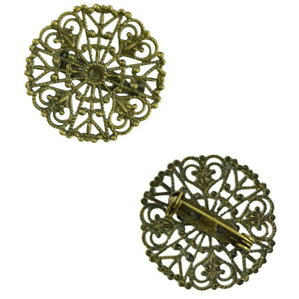 10pcs Retro Filigree Flower Blank Brooch Base Round Pins Back Brooches Settings