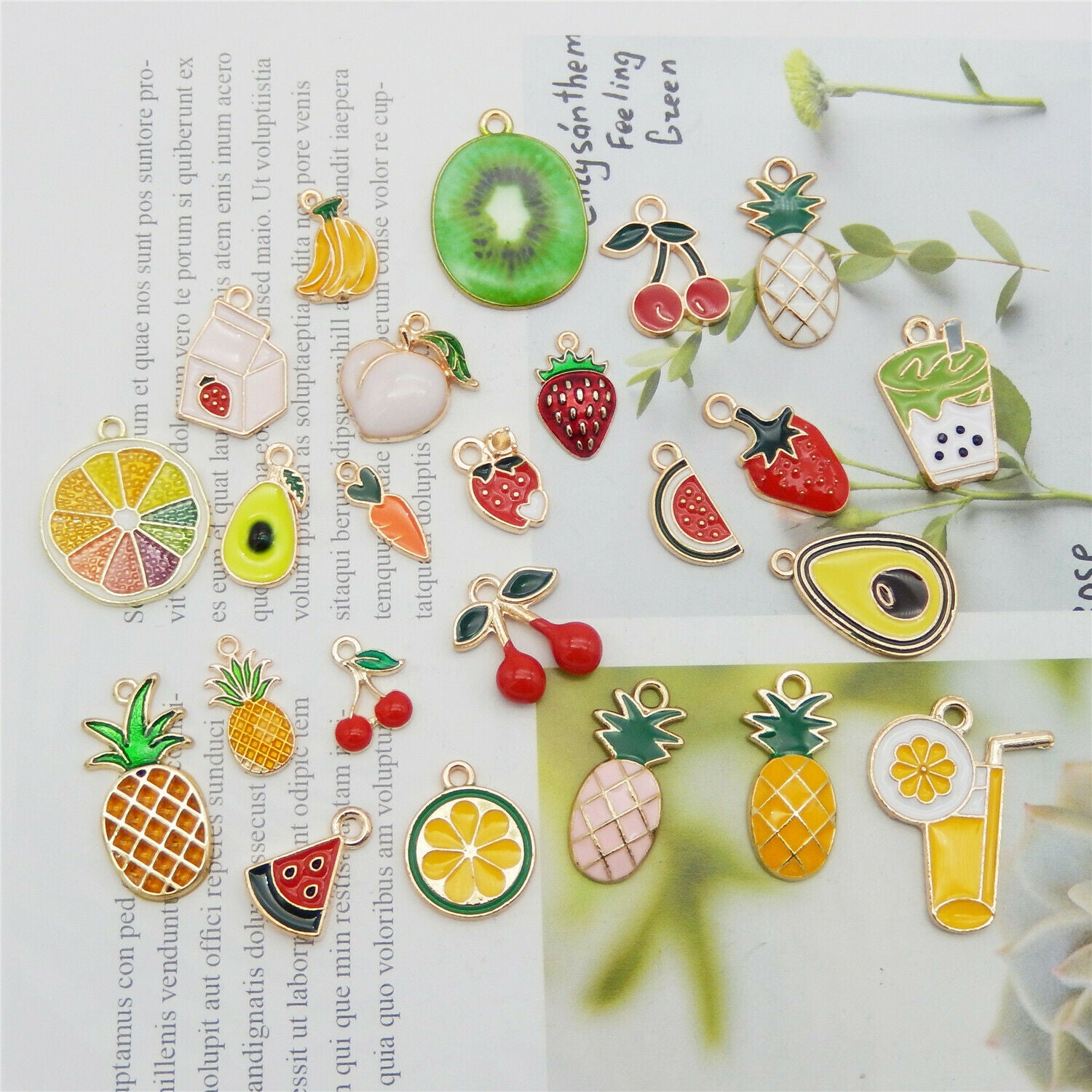 24 pcs Multi-style Enamel Fruits Charms Earring Pendant Jewelry Making Crafting