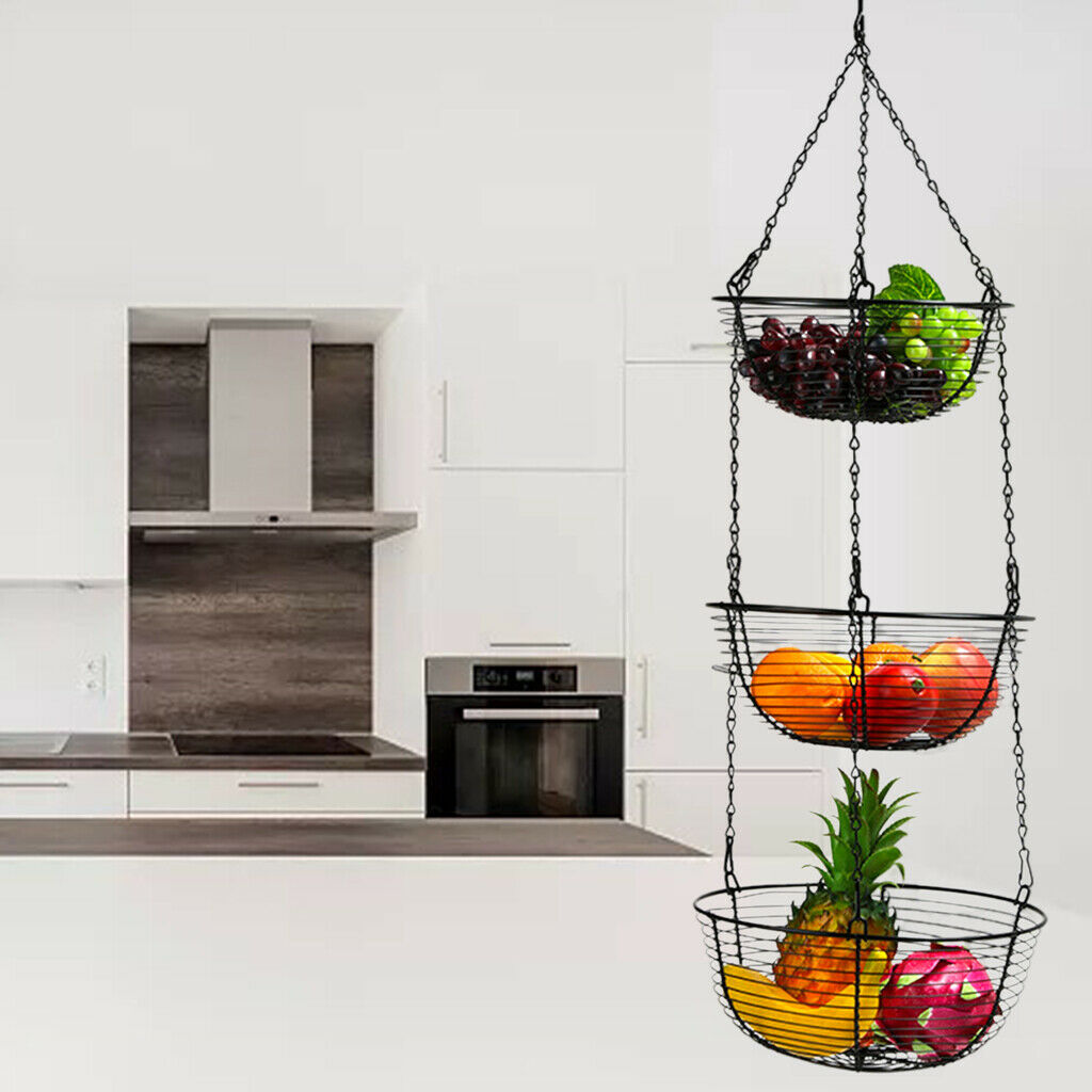 Hanging Fruit Basket, 3 Tier Heavy Duty Wire Bowl Produce Holder - Kitchen
