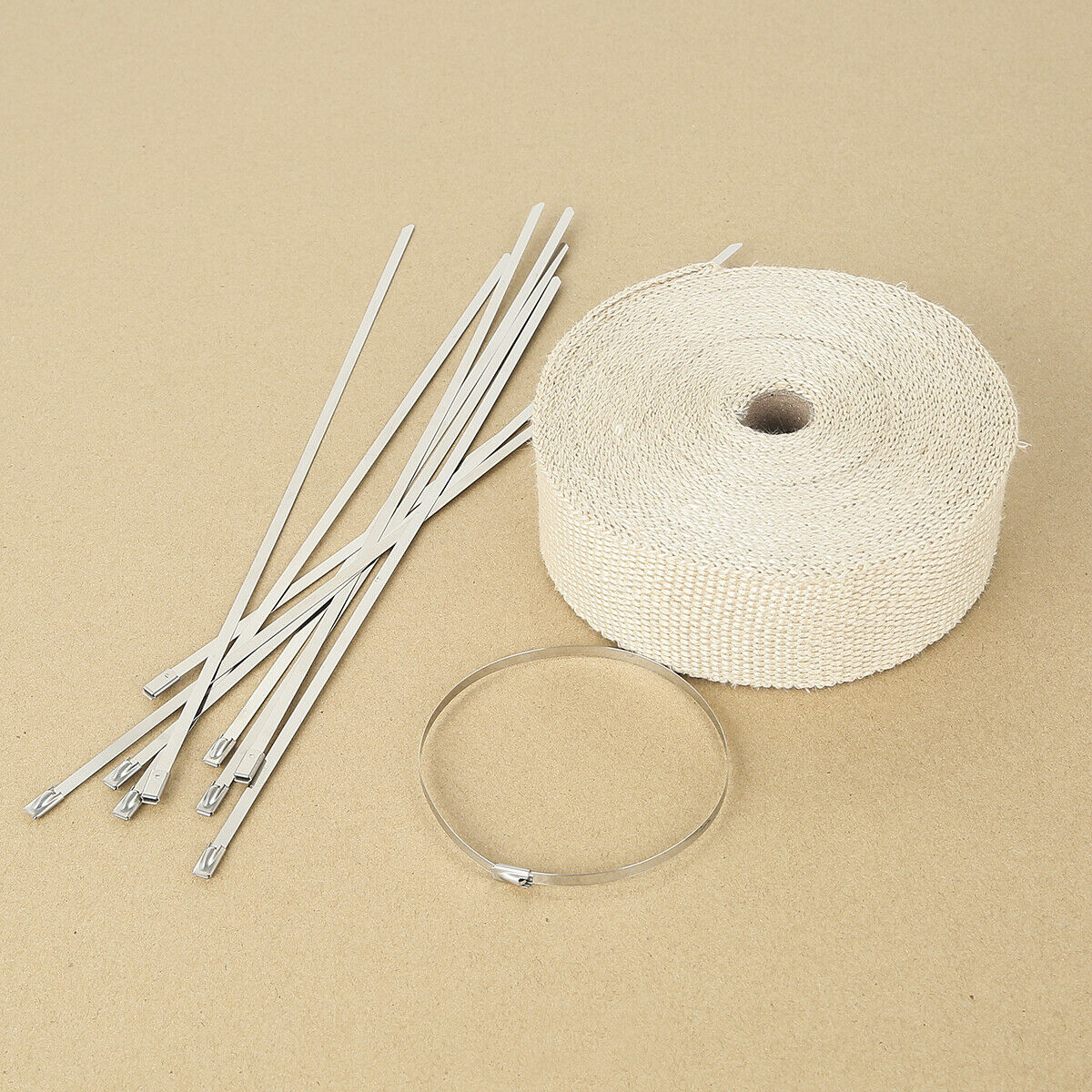 15mx50mm Tape Titanium Exhaust Header Heat Wrap Shield Pipe Stainless Ties Kit