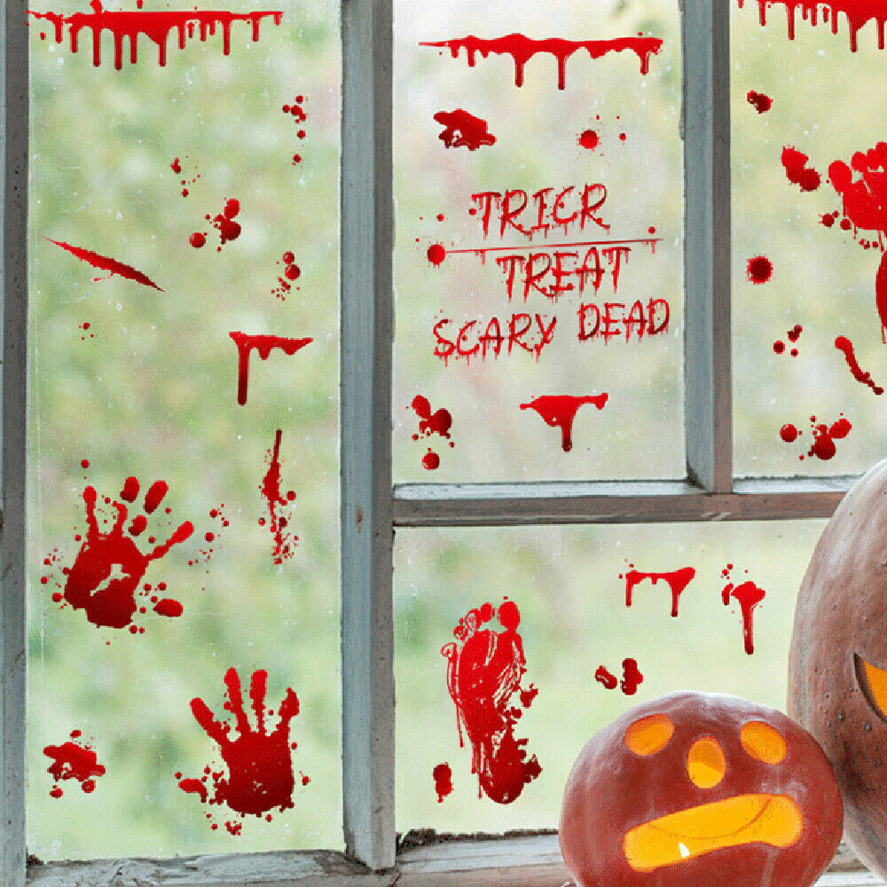 9Pcs Horrible Bloody Halloween Handprint Static Stickers Wall Window Door Decals