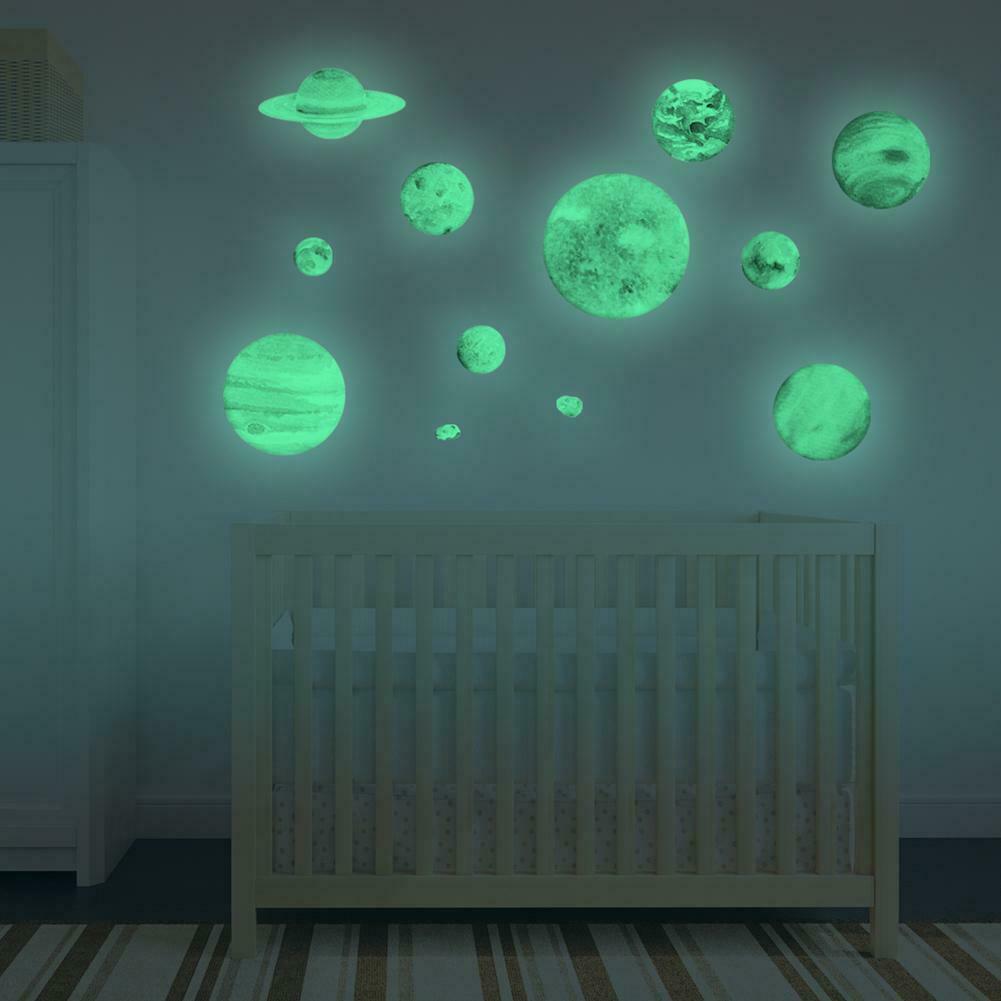 9pcs Planets Luminous Wall Stickers Waterproof DIY Kids Room Decor Gifts @