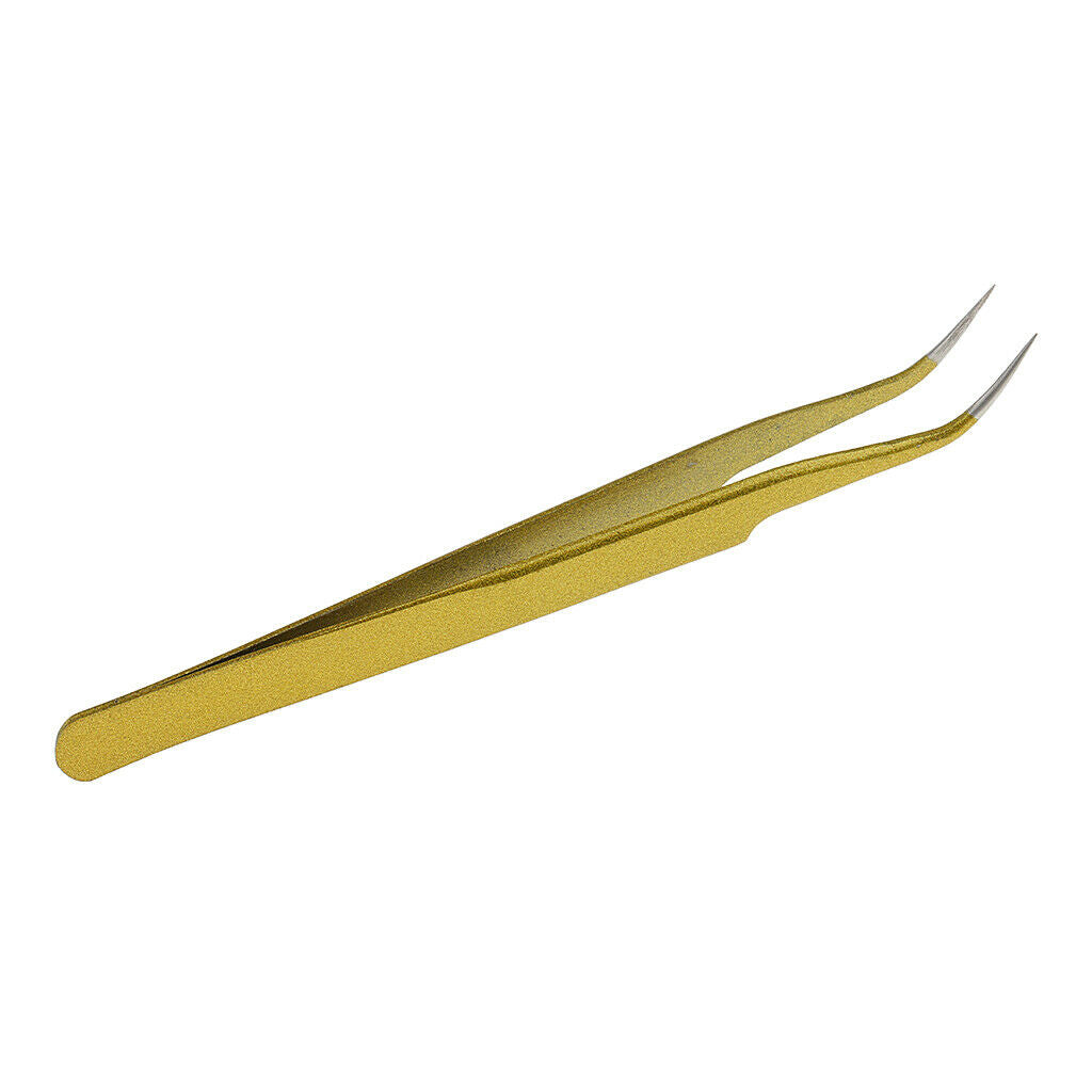 2 Pieces Curved + Right Stainless Steel Artificial Eyelash Extensions Tweezer