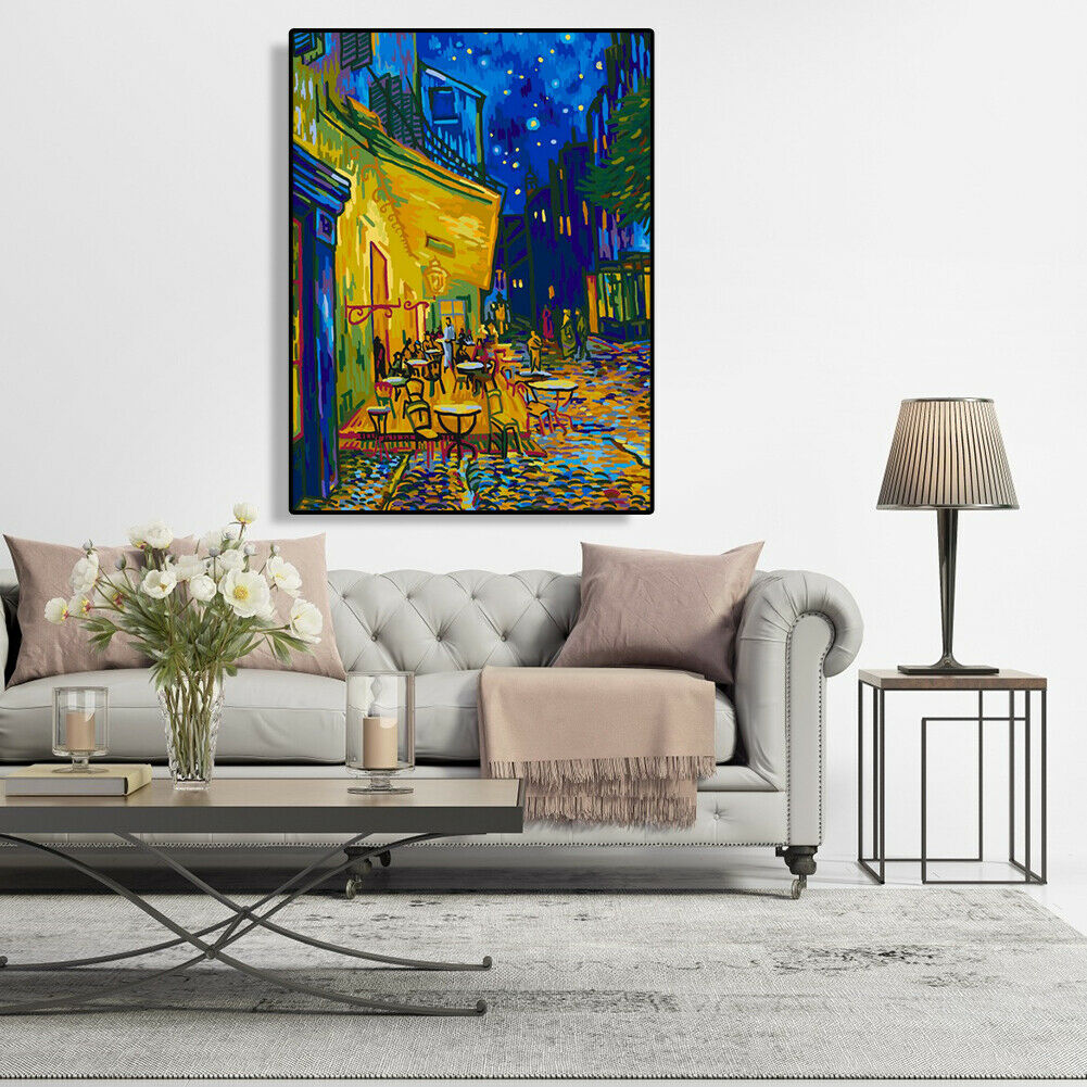 Frameless DIY Night Street Painting By Numbers Kit Hand Painted Oil Picture @