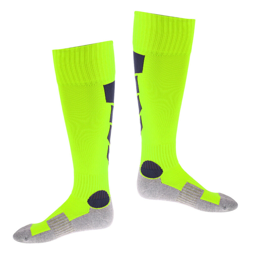 Men Women Teens Sweat Absorb Soccer Football Long Socks Fluorescent Yellow L