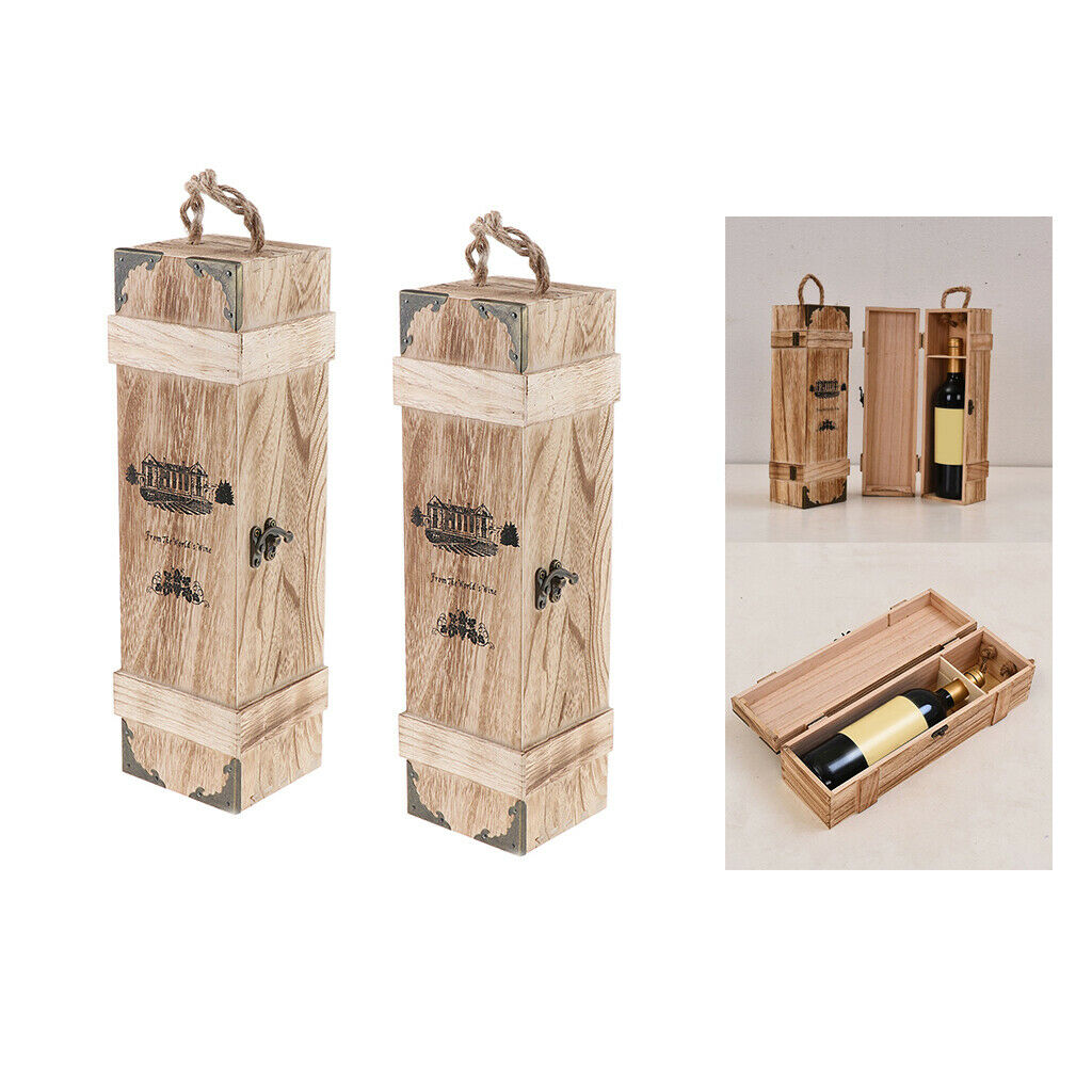 2Pcs Personality Wood Single Wine Box Carrier Best Gift Packaging Case