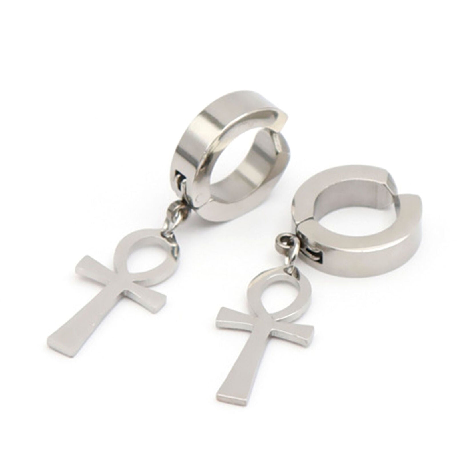 6pcs Men's Women's Stainless Steel Ankh Egypt Cross Drop Dangle Hoop Earrings