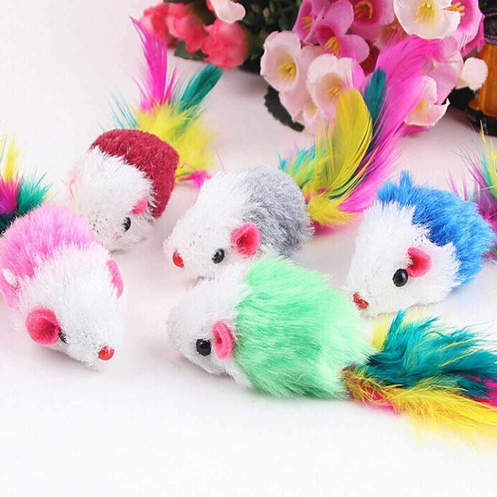 2x Soft Fleece False Mouse Cat Toys Colorful Feather Funny Playing Toys Y1