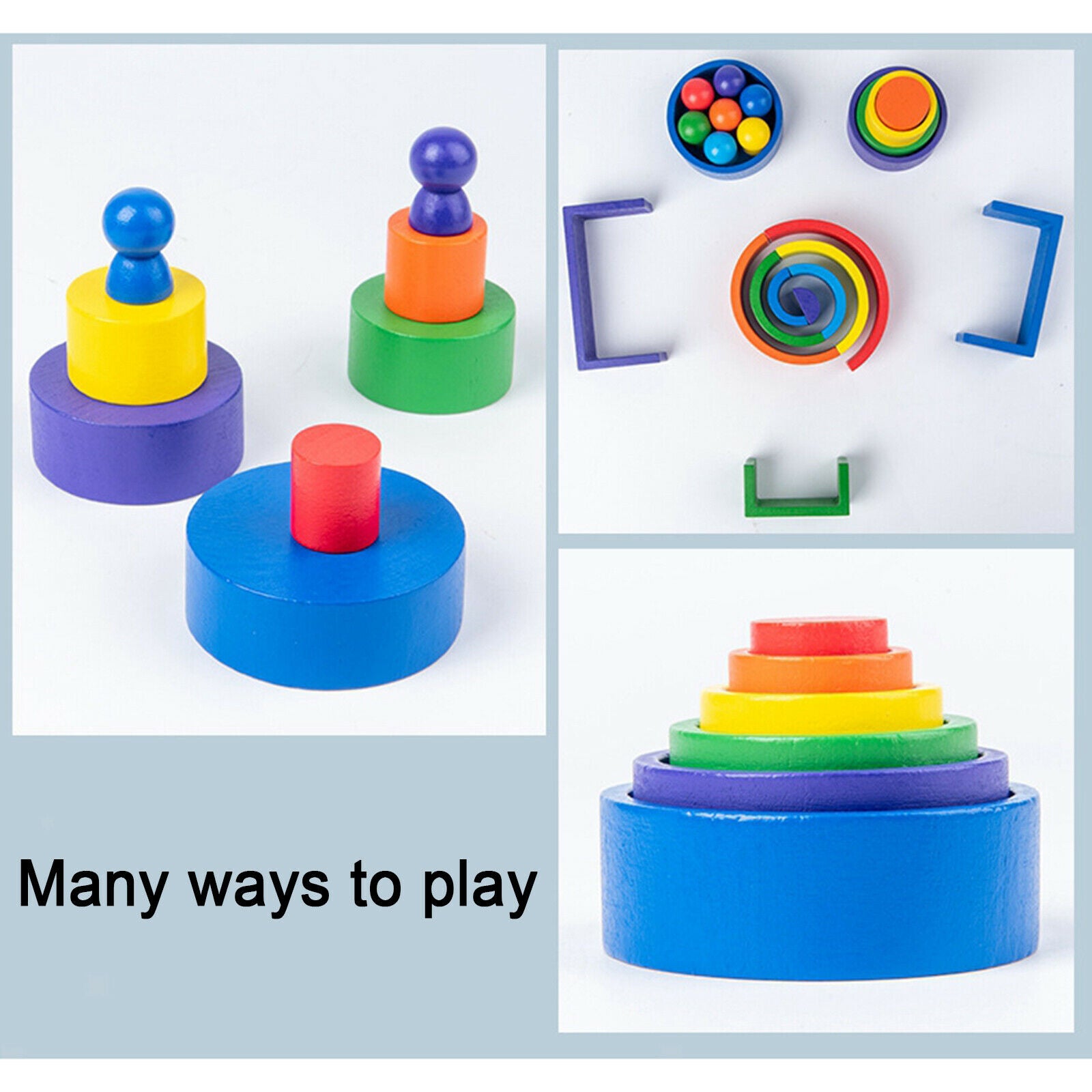 Baby Toddler Kids Montessori Wooden Rainbow Blocks Learning Color Toys Gifts