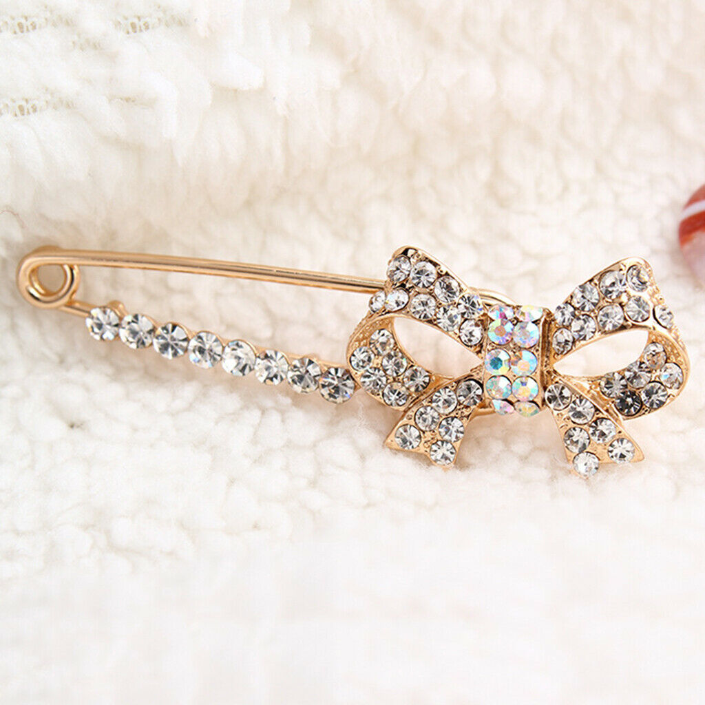 Lovely Crystal Butterfly Bowtie Safety Pin Scarf Coat Gown Pin Men Women