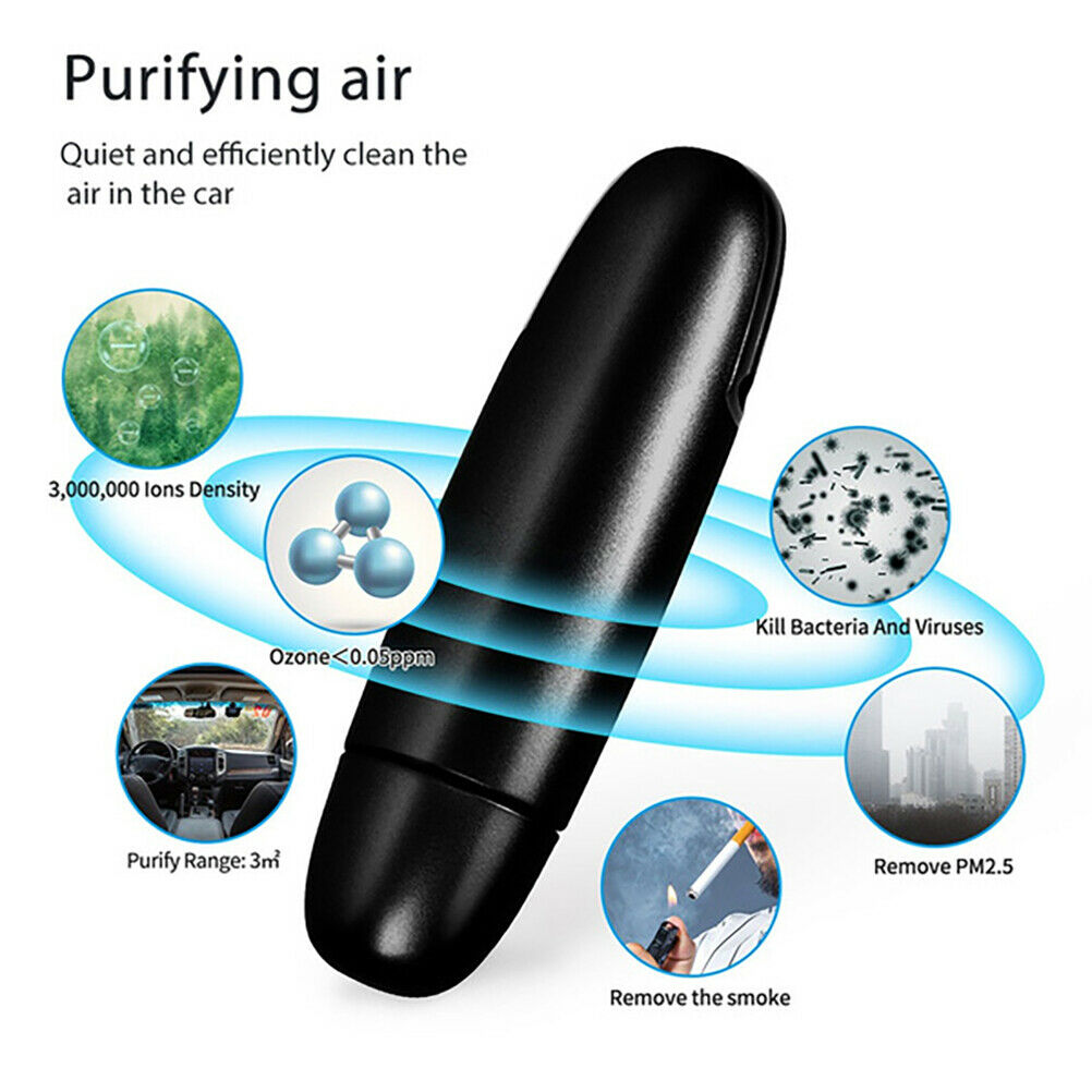 Portable Car Air Purifier Ionizer Air Cleaner low Noise Odor Eliminator