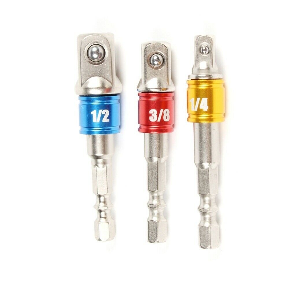 3Pcs Hexagonal Shank Impact Drill Driver Socket Drill Bit Adapter Set Wrench