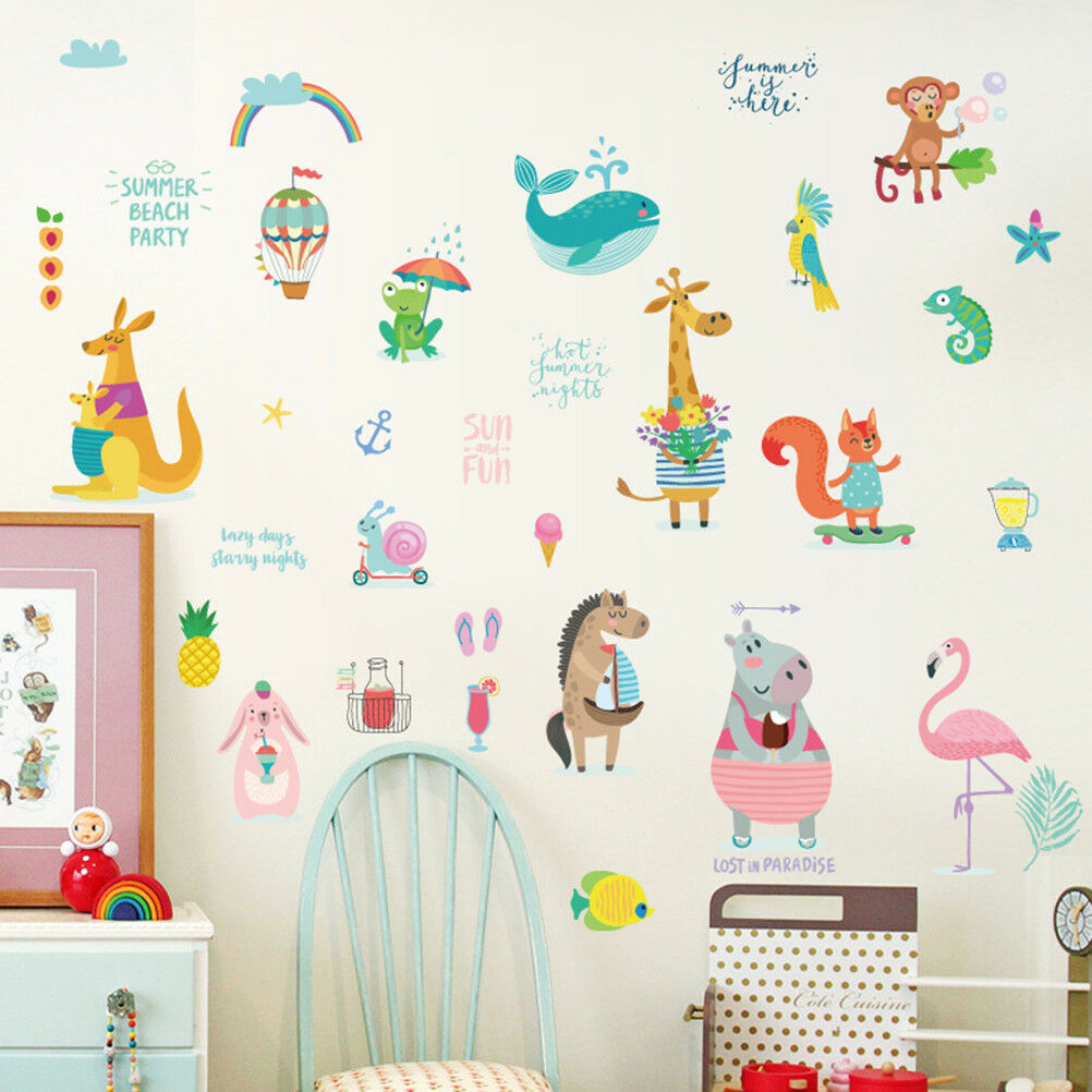cartoon monkey whale flamingo mural wall stickers baby bedroom decor  BDAU