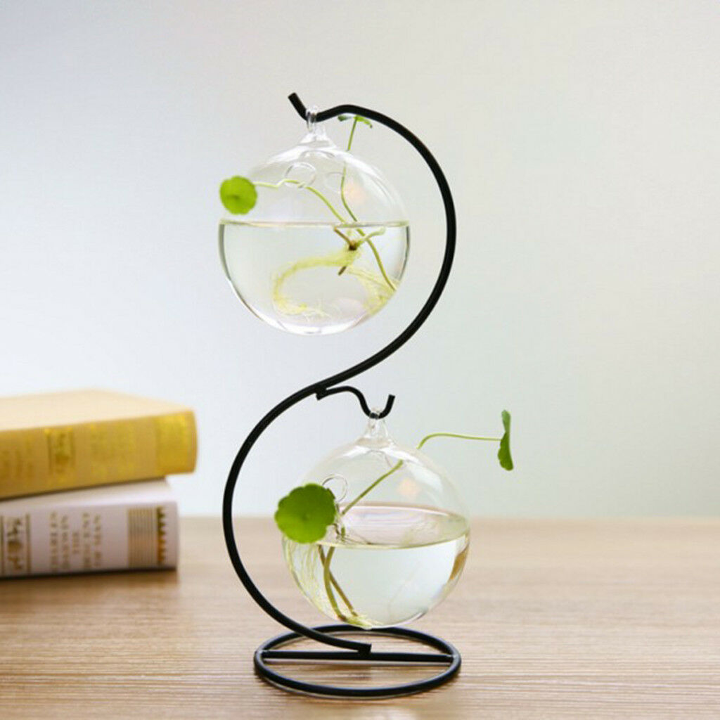 8cm Hanging Candle Holder Micro Landscape Terrarium Succulent Pot_Round Blk