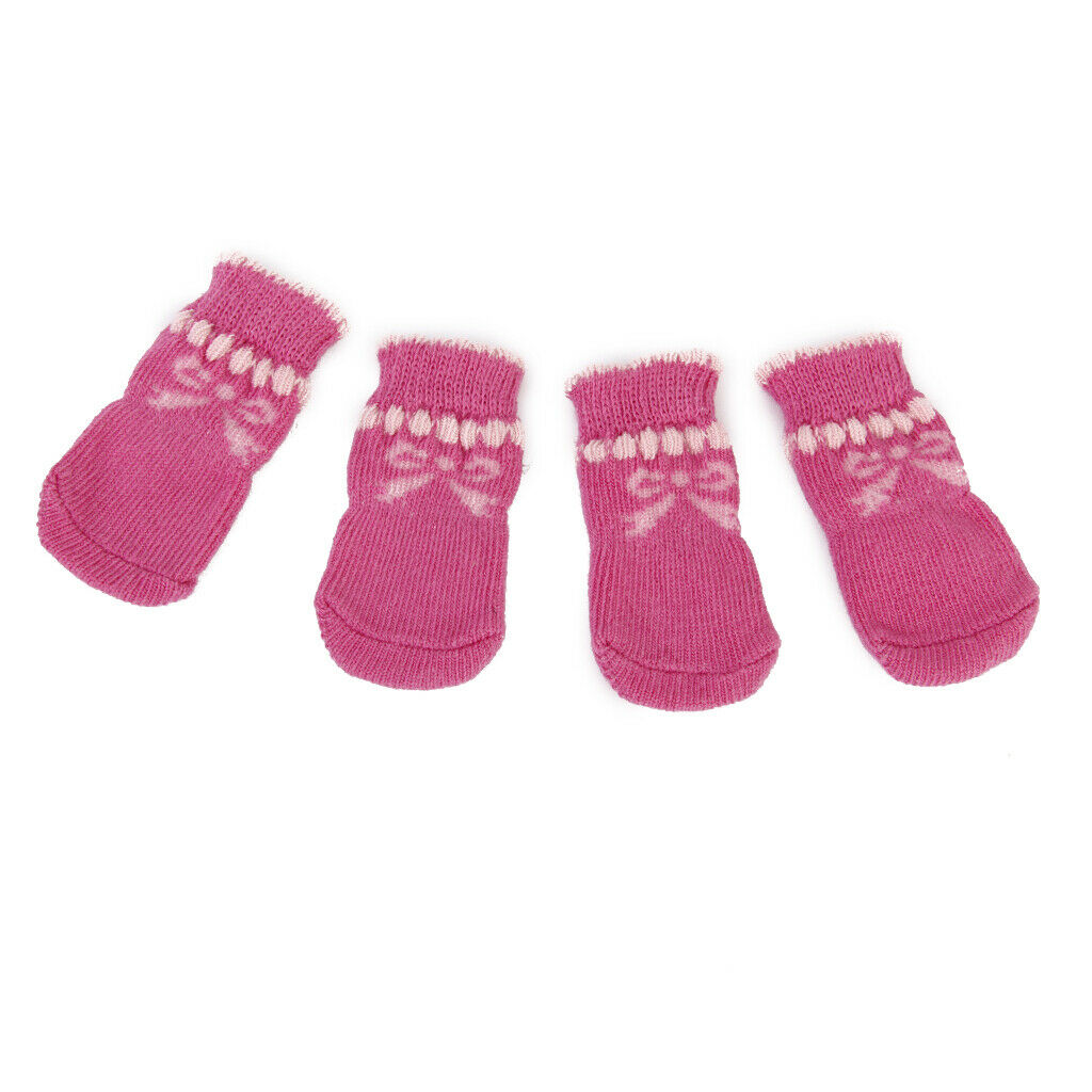 8 Pieces Pink Bowknot Anti-Slip Dog Socks Traction Control for Indoor Wear, Paw