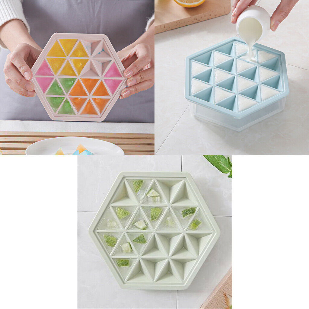 Household  Ice Cube Tray Mold with Removable  Lid Ice Storage Box Pink