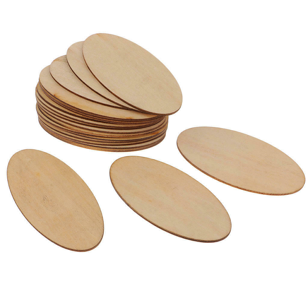 40pieces Natural Unfinished Wood Ellipse Cutout Shaped - 1.5 mm Thick Unpainted