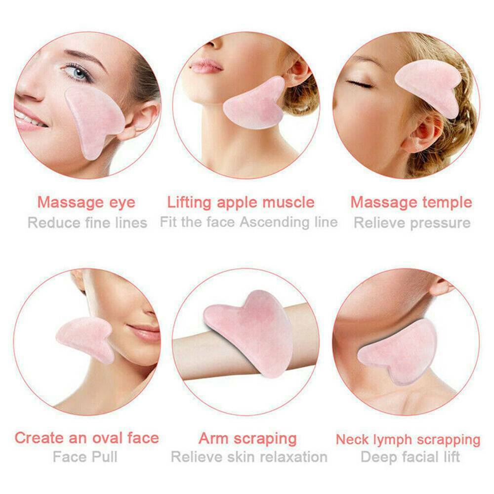 Natural Gua Sha Jade Rose Quartz Stone Face Board Tool Pink Heart-Shaped Massage
