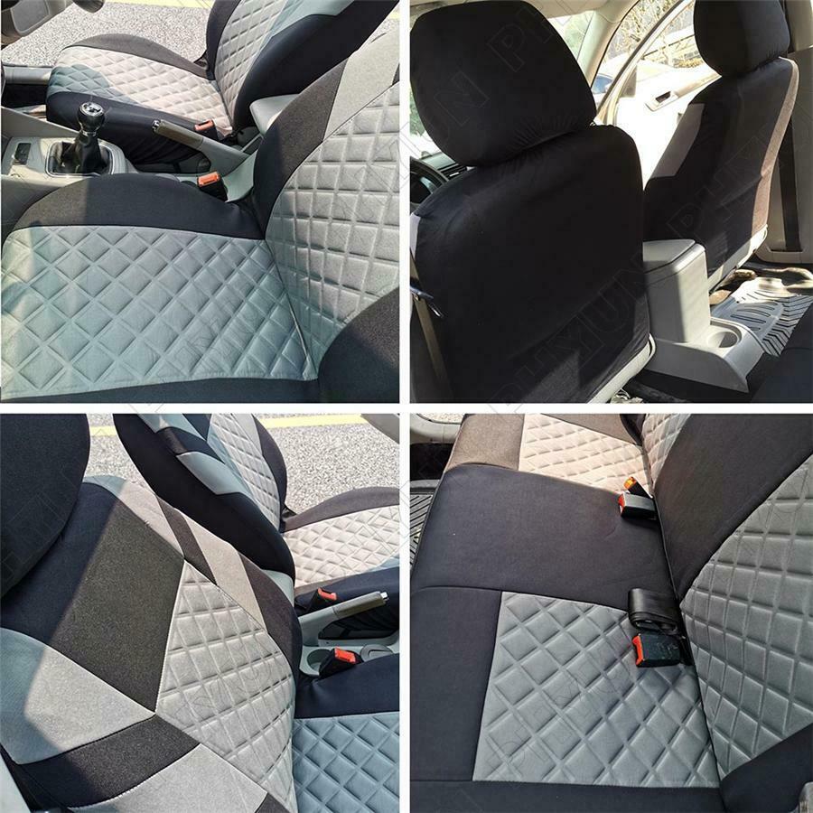 Grey Car Seat Covers Front & Rear Full Set Diamond Pattern Embossed Universal