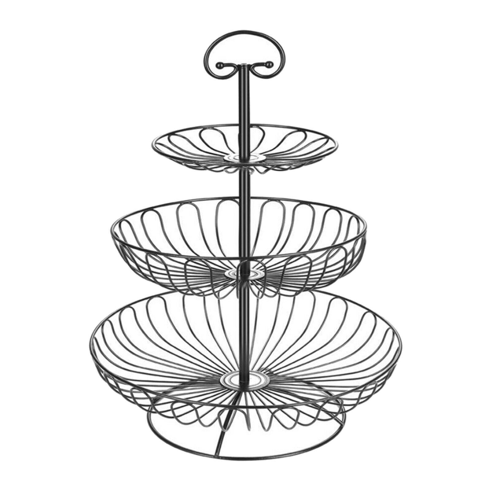 3 Tired Metal Wire Basket Rack Stand for Fruit, Vegetables, Snacks Black