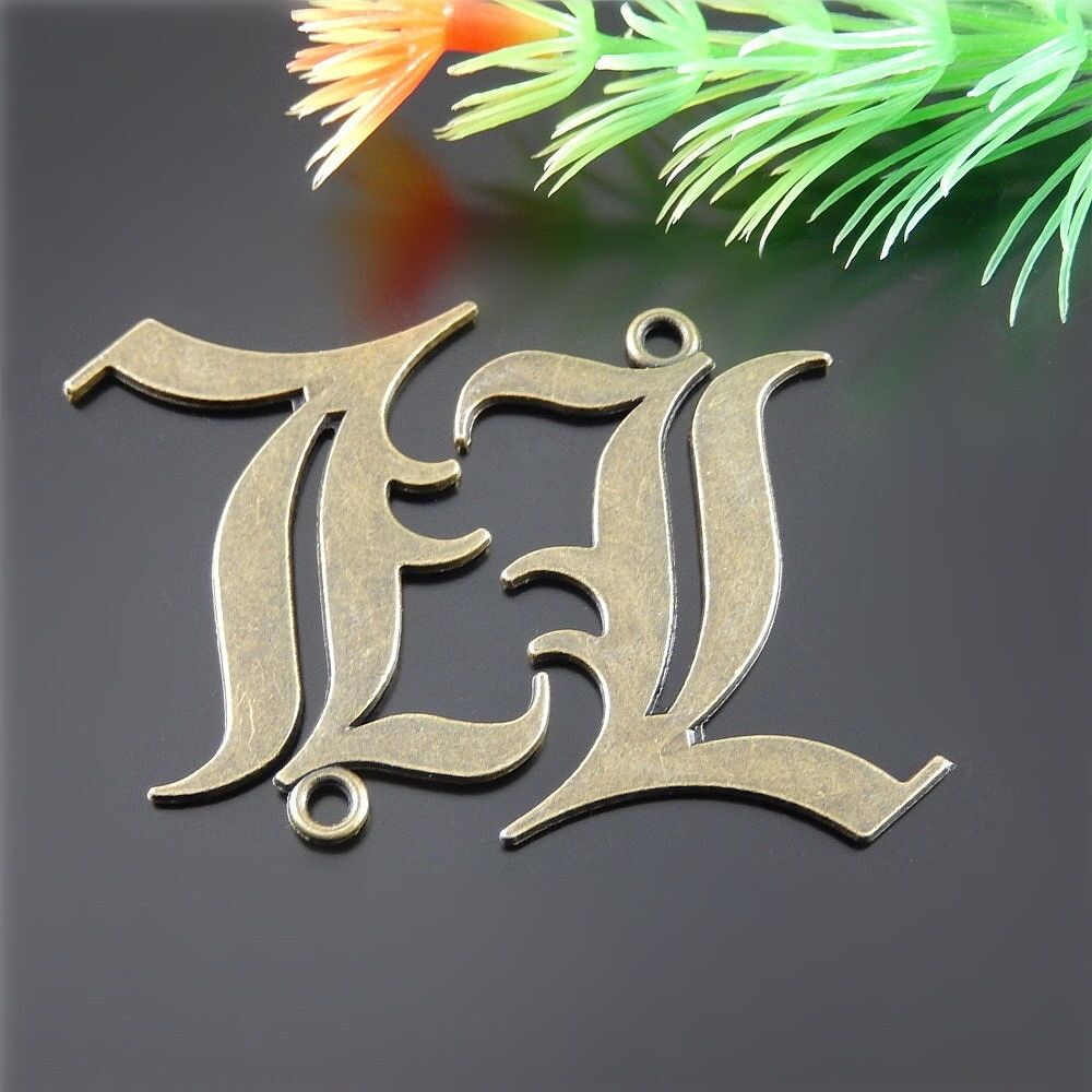 15  pcs Antiqued Bronze Zinc Alloy Letter L Charms Necklace Pendant Findings
