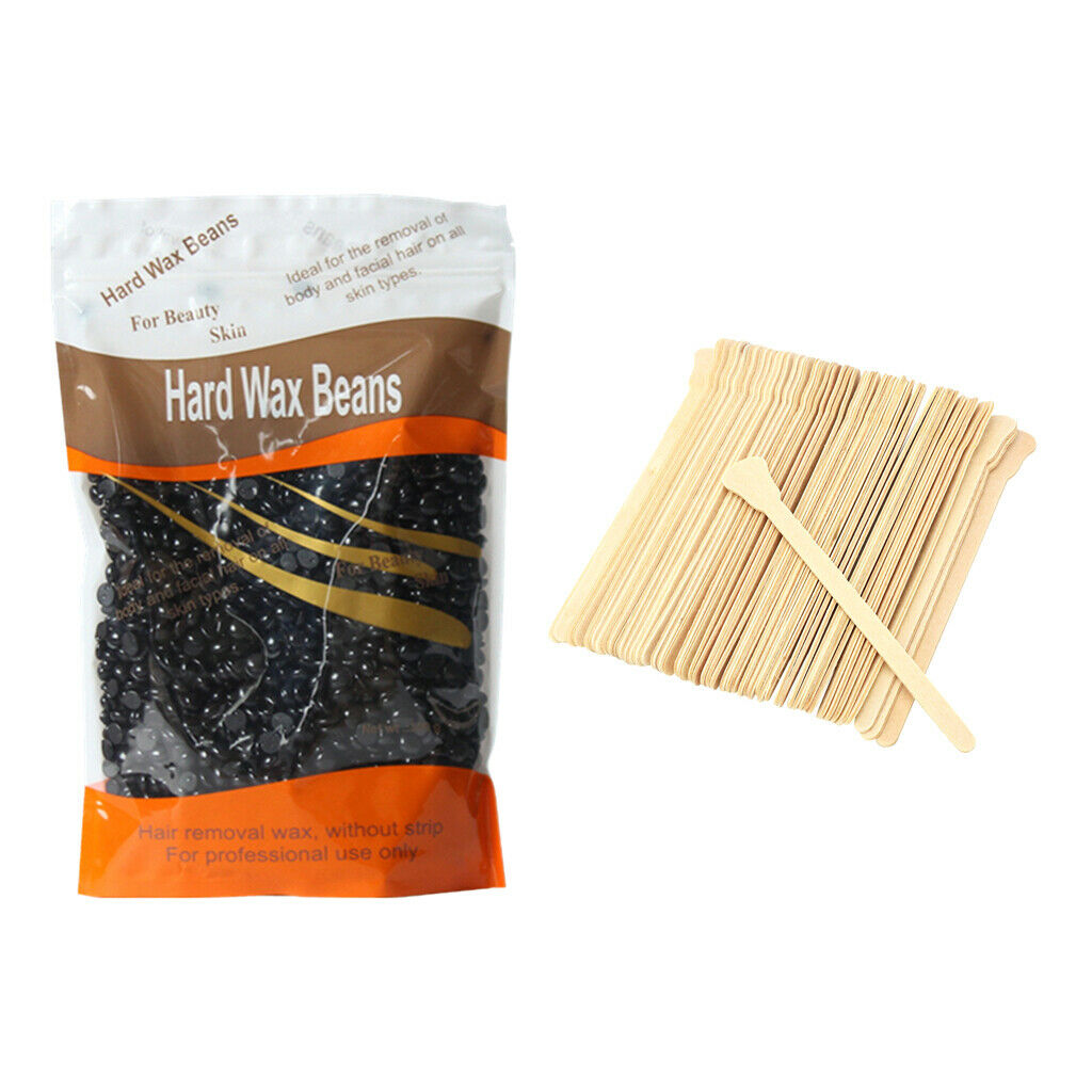 Depilatory Hot Hard Wax Beans Bikini Hair Removal with 50Pcs Wood Sticks Set