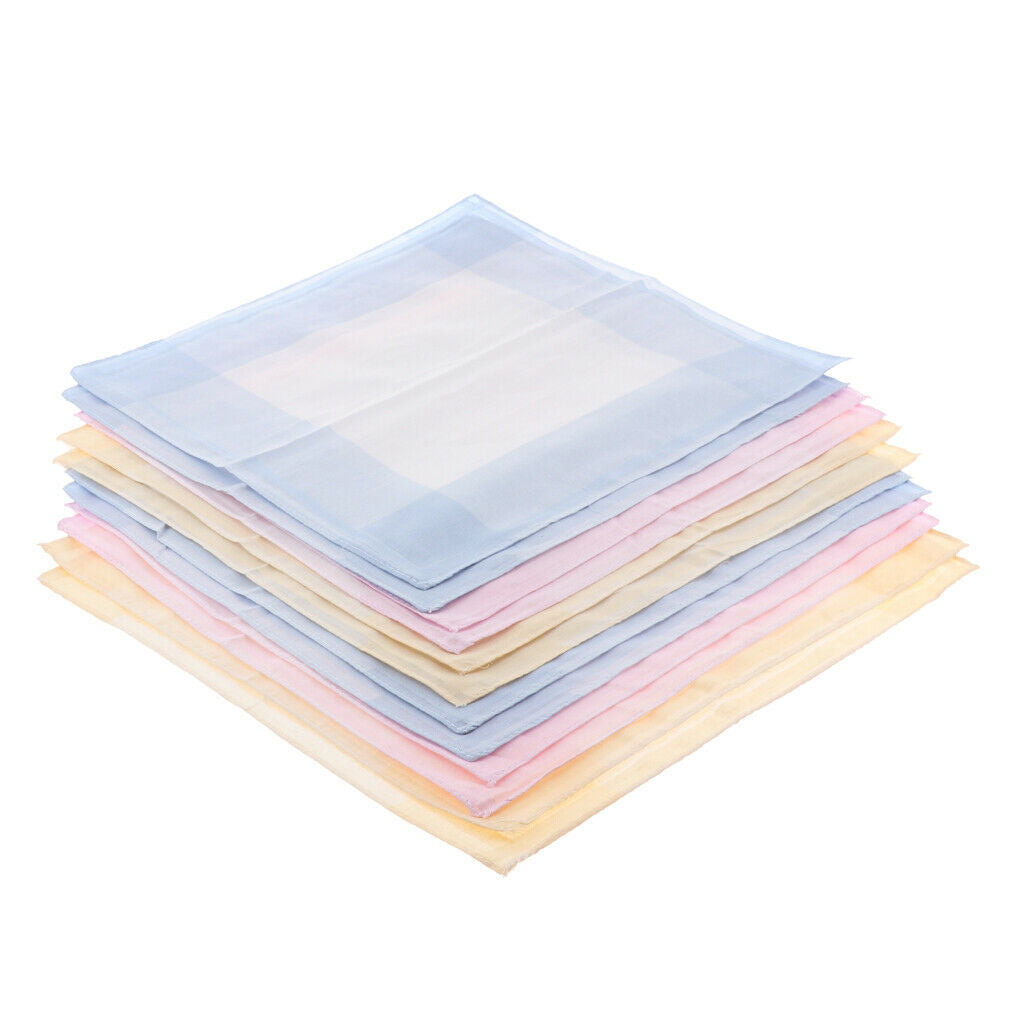 Pack of 12 Assorted Cotton Handkerchief Plaid Print Pocket Square Soft Hanky