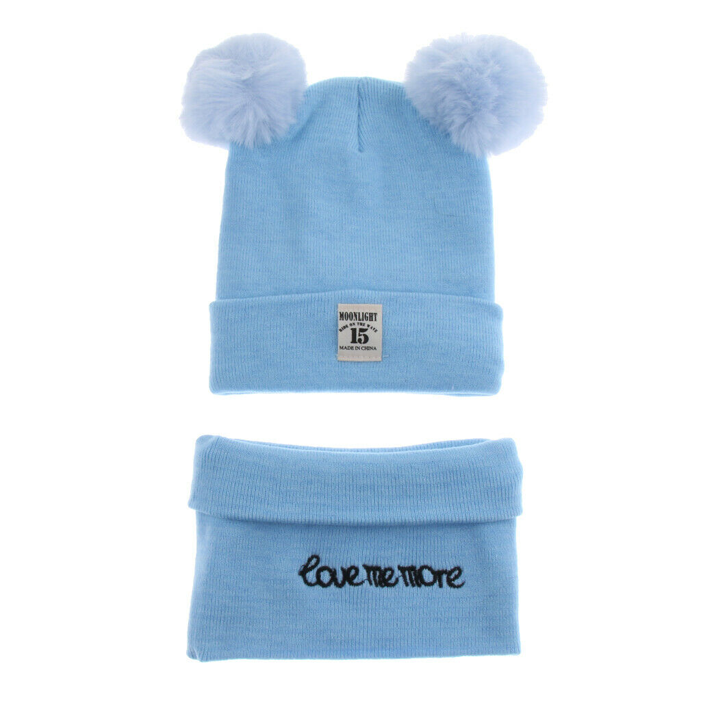 2pcs set Baby Winter Warm Knit Hat Infant Toddler Pom Beanie   Sky Blue