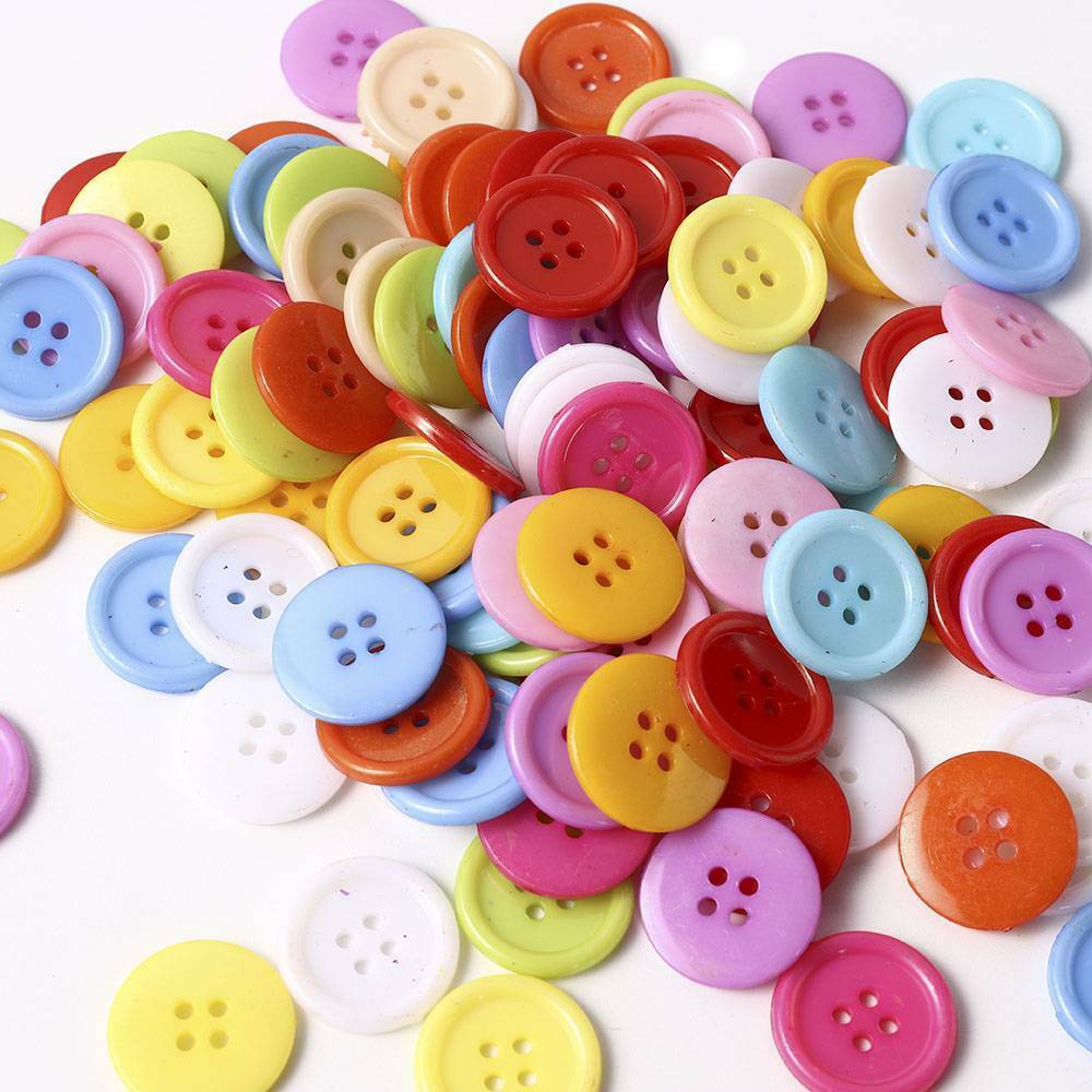 100pcs 4 Holes Round Plastic Sewing Buttons for Kids DIY Craft Mixed Color Set