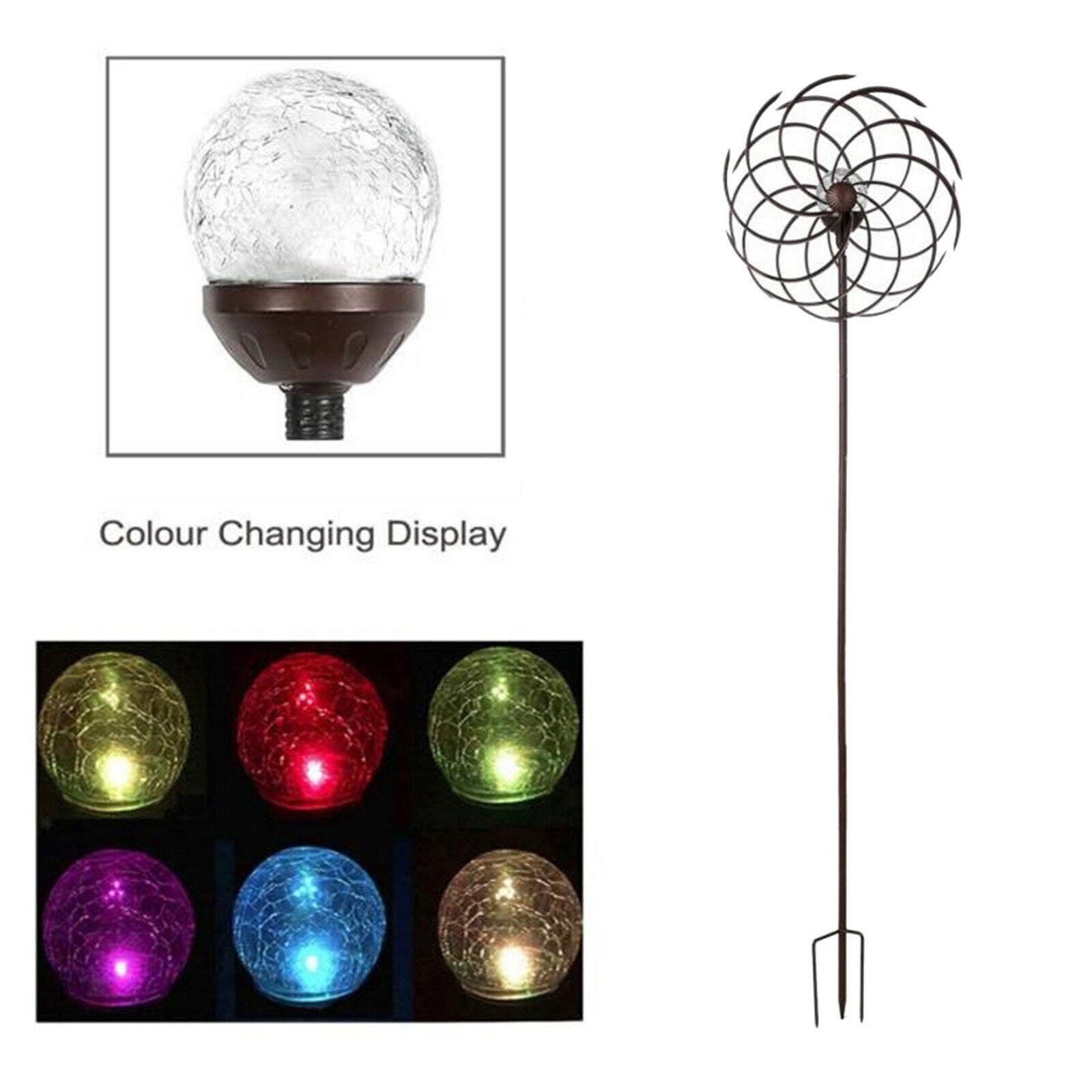 Cast Iron Solar Powered Windmills Wind Spinner Led Lights Walkway Decor Art