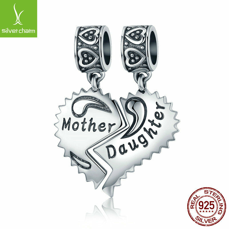 Real 925 Sterling Mother and Daughter Love Forever Hanging Beads Charm fit Chain