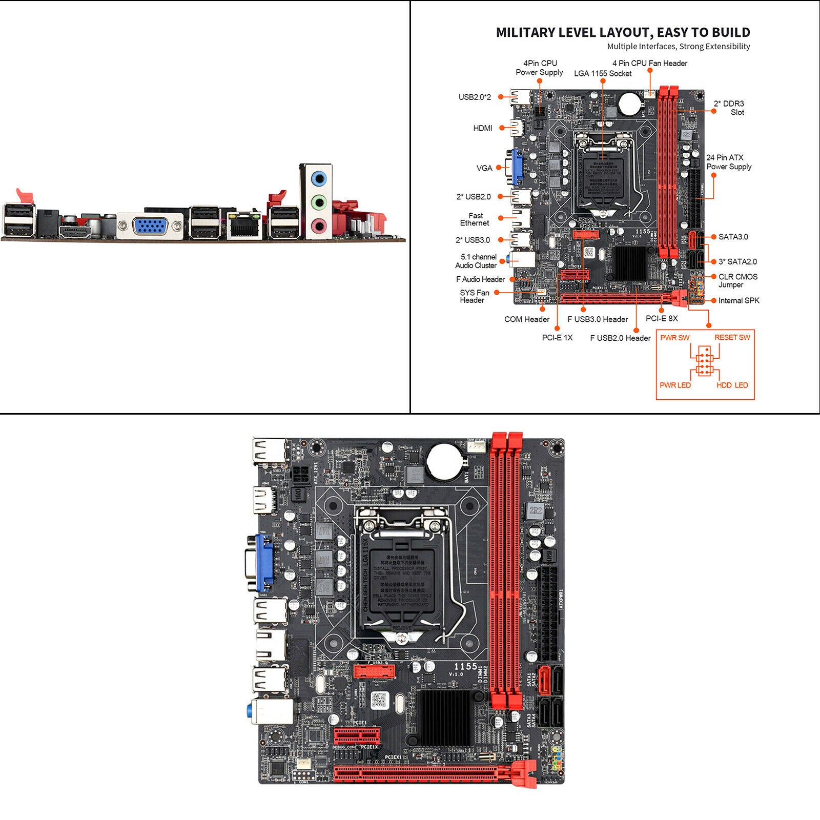 B75 1155 Gaming Motherboard High-Speed 16GB VGA HDMl 1333MHz for Desktop